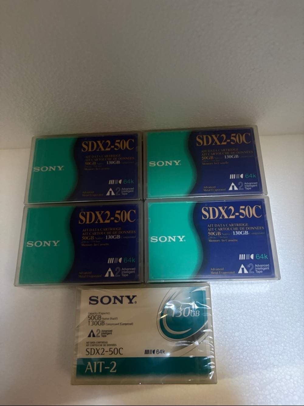 New Sony SDX2-50C AIT Data Cartridges, set of 5, unopened in original packaging
